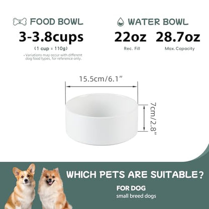 Havniva 6.1” Dog Bowl Ceramic Dog Food and Water Bowl, Durable Dog Water Bowl with Non-Slip Rubber Base Large Capacity Feeding Dishes for Small & Medium Dogs - color: Matte White, size: 6.1 Inch
