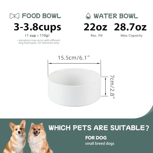 Havniva 6.1” Ceramic Dog Bowls, Dog Food and Water Bowl for Small & Medium Dogs, Durable Dog Water Bowl with Non-Slip Rubber Base Large Capacity Pet Feeding Bowl - color: Matte White, size: 6.1 Inch