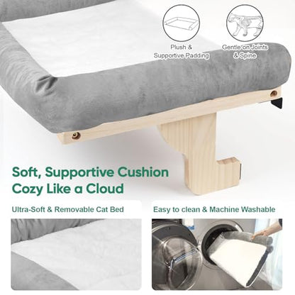 Cat Window Perch with Bolster, Large Hammock Bed for Indoor Cats, Solid Wood & Metal Frame Mounted Perch, Cozy Sunbathing Lounge Bed, 25” Wide (Grey Bed) - color: Gery