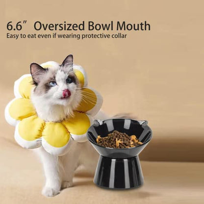Detachable Elevated Cat Bowls, 15° Tilted Raised Cat Food Bowl Anti-Vomiting,Whisker Friendly, Adjustable Cat Dishes for Protecting Spine,Adult Kitten - color: Black