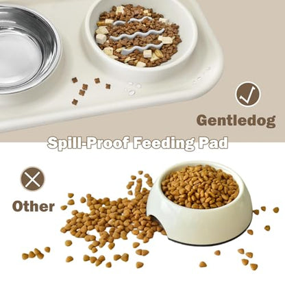 Waterproof Silicone Cat Food Bowls, Stainless Steel & Silicone Slow Feeder Double Bowls, Non-Skid & Non-Spill Raised Edge, Food and Water Feeder for Cat and Puppy - color: Silicone material-Beige