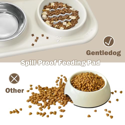 Waterproof Silicone Cat Food Bowls, Stainless Steel & Silicone Slow Feeder Double Bowls, Non-Skid & Non-Spill Raised Edge, Food and Water Feeder for Cat and Puppy - color: Silicone material-Beige