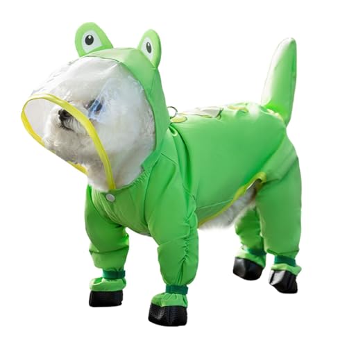 Junchl Small Dog Raincoat Rainboots with D-Ring, Full Coverage Dog Rain Jacket Slicker Poncho, Waterproof Dog Rain Jacket with Reflective Strip, Rainboot, Tail Cover Frog XS - color: Frog, size: XS:Back 8"(1-2lb)