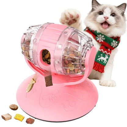 Rotating Interactive Cat Treat Dispenser Toy - Slow Feeder Puzzle for Indoor Cats-Pink - color: Pink