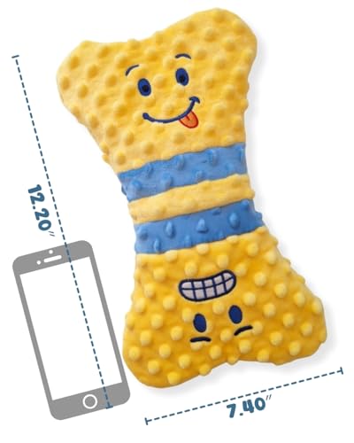 Crinkle Dog Toy, No Stuffing Squeaky Dog Toy for Small,Medium&Large Breed–Great for Cuddling, Anxiety Relief, Tug of War, Fetch, Boredom Reducer–Soft Pet-Safe Materials - Yellow Plush Bone in Gift Box