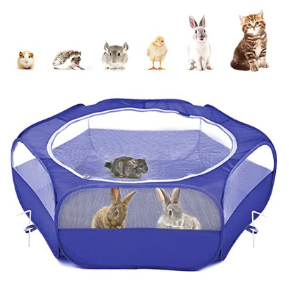 Pawaboo Small Animals Playpen, Waterproof Small Pet Cage Tent with Zippered Cover, Portable Outdoor Yard Fence with 3 Metal Rod for Chick/Kitten/Puppy/Guinea Pig/Rabbits/Hamster/Chinchillas,Indigo - color: H-Indigo