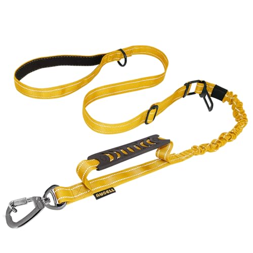 AUBELL Tactical Dog Leash Heavy Duty,4-6ft Reflective Strong No Pull Bungee Leash for Medium Large Dogs with Comfortable Padded Double Handle,Car Seat Belt,360 Degree Rotating Carabiner,Yellow - color: M/L-Yellow(4-6FT)