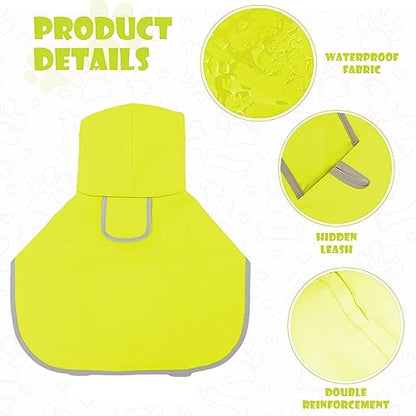 Dog Raincoat with Clear Hood, Waterproof Jacket for Small Dogs, Adjustable Belly Strap, Neon Green, S - color: Neon Green, size: Small(Label Size:L)