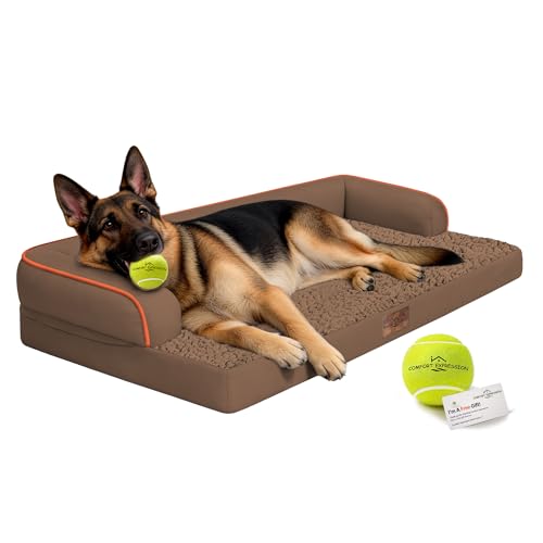 Comfort Expression Extra Large Dog Bed - XXL Orthopedic Washable Bed for Big Dogs - Waterproof Pet Couch Bolster with Removable Non-Slip Cover, 48 x 33 - color: Dark Brown, size: XX-Large（48"L x 33"W x 8"Th)