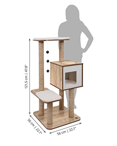 Vesper Cat Tree, High Base, Oak, 52063, 56 x 56 x 81.5 cm (22 x 22 x 32 in) - color: Oak