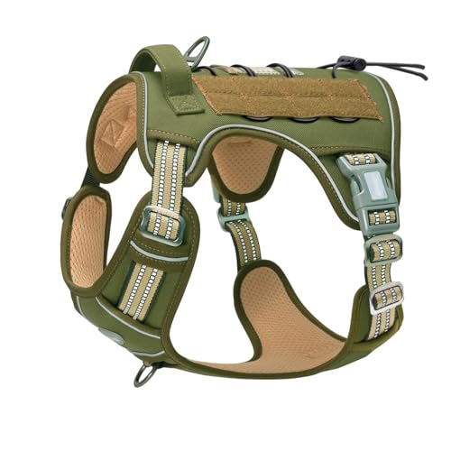 AUROTH Tactical Dog Harness for Large Dogs No Pull Adjustable Pet Harness Reflective K9 Working Training Easy Control Pet Vest Military Service Dog Harnesses - color: Green, size: S(Neck:14-21",Chest:20-31"),18-35 lbs