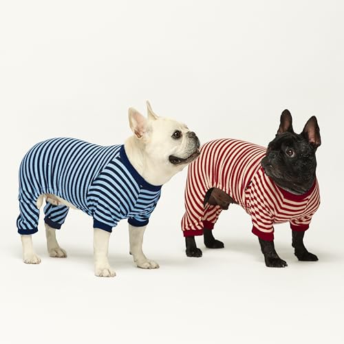 Fitwarm Blue and White Striped Dog Pajamas, Waffle Dog Clothes for Small Dogs Girl Boy, Puppy Onesie with Feet, Pet Cat Outfit, Small - color: Blue, size: Small