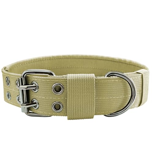 Heavy Duty Dog Collar for Large Dogs, Tactical Dog Collars with Metal Buckle & D Ring, 1.5" Width Thick Adjustable Nylon Collar for Medium Dogs, Khaki/XL - color: Copper, size: X-Large