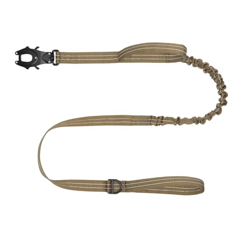 ICEFANG Tactical Dog Leash,K9 Training Walking Bungee Lead with 2 Control Handle,Heavy Duty Quick Release Metal Clasp,Hands Free D-Ring for Medium Large Dogs (4ft,Reflective Brown) - color: Reflective Brown, size: 4 FT