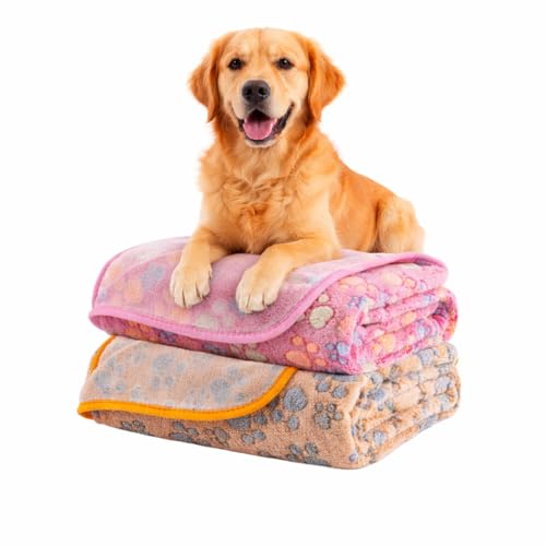 Dog Blanket 2 Pack Soft Flannel Pet Blanket for Dogs & Cats, Cozy Puppy Blanket for Couch Bed Crate, Washable Paw Print Throw 50x60 Inch Red & Brown - color: Red&brown-paw, size: 60*50 inch (Pack of 2)