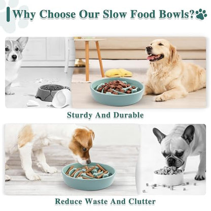 Ceramic Slow Feeder Dog Bowls, 1.5 Cups Dog Food Dish for Medium and Large Breed, Puzzle Dog Food Bowl for Fast Eater, 28OZ, 8.15 inch(Light Green) - color: Light Green-L