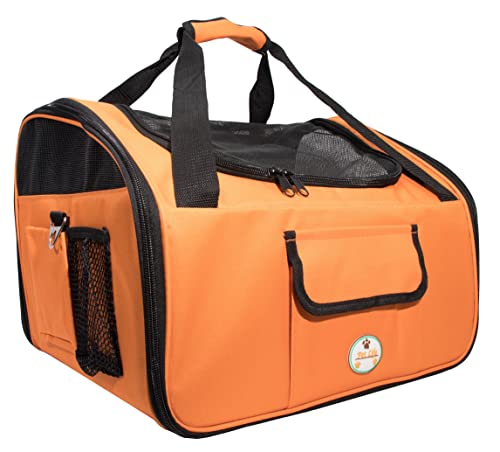 Pet Life ® 'Ultra-Lock' Collapsible Safety Travel Wire Folding Pet Carseat or Dog Car Seat Carrier with Side Pockets - color: Orange