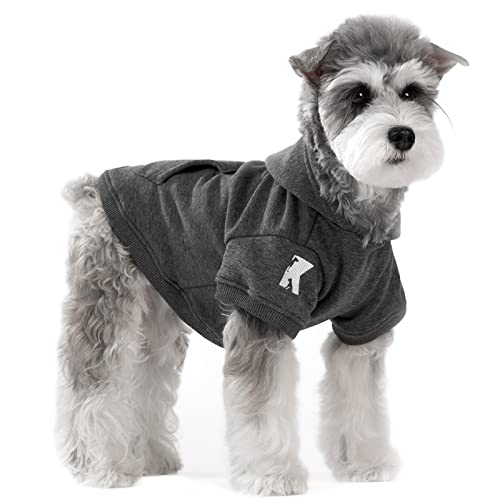 Dog Hoodie Fleece Puppy Clothes Warm Sweater with Hat for Small Dogs Cat Hooded Shirt Kitten Pet Basic Hoodies Sweatshirt with Pocket Doggie Soft Winter Coat Apparel (Grey; S) - color: Grey, size: S-(2~7lb) | Chest(~13")