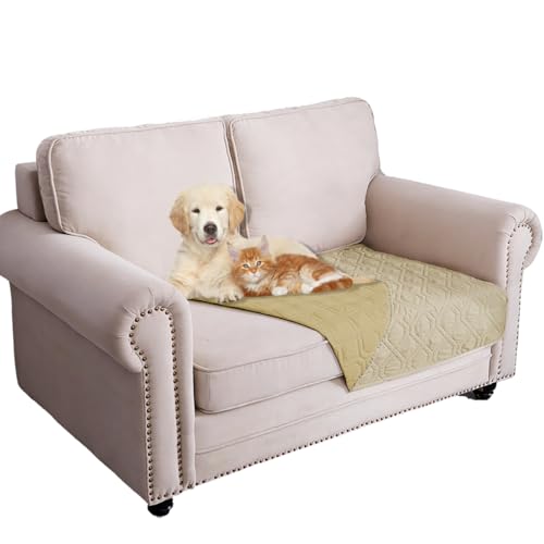 Ameritex Waterproof Dog Bed Cover Pet Blanket for Furniture Bed Couch Sofa Reversible - color: Beige+taupe, size: 30x53 Inch (Pack of 1)