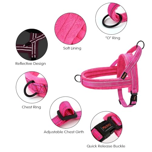 Didog Soft Flannel Padded Dog Vest Harness, No Pull/Quick Fit Reflective Dog Strap Harness, Easy for Training Walking (XS:Chest 15-18", Hot Pink) - color: Hot Pink, size: XS:chest 15-18"
