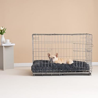 EHEYCIGA Fluffy Dog Crate Bed for Medium Dogs, Plush Faux Fur Crate Pad, Calming Anti Anxiety Medium Dog Bed, Washable Soft Warm Mat with Non-Slip Bottom, Dark Grey - color: Dark Grey, size: 29.5 x 20