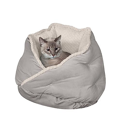 Furhaven 18" Round Pet Bed for Indoor Cats & Small Dogs, 100% Washable, For Pets Up to 14 lbs - Minky Plush & Velvet Hug Bed - Silver Gray, 18-inch - color: Hug Bed - Minky & Velvet (Silver Gray), size: Small