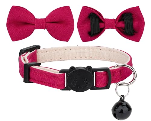 Cat Collar with Bow Tie Bell Breakaway Bowtie 2pcs Set Spring Plaid Flower Floral Solid Boy Girl Cute Kitten Safety B [Plaid & Solid] Wine Red - color: B [Plaid & Solid] Wine Red
