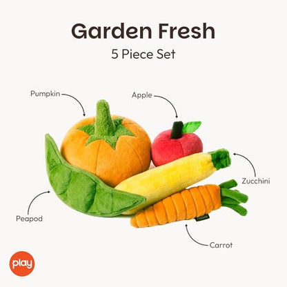 P.L.A.Y. Cute Plush Dog Toys - Fruit & Vegetable Themed Durable Squeaker Chew Toy, Great for Puppies & Small, Medium, Large Dogs - Machine Washable, Recycled Materials (5 Piece Set) - color: Multi, size: Medium