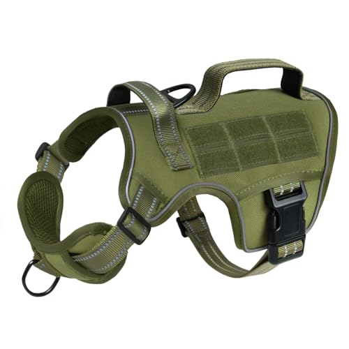 Small Dog Harness, Heavy Duty Tactical No Pull Dog Harness, No Choke, Easy On and Off Pet Vest with Molle System, Adjustable Reflective Dog Vest with Breathable Padded for Walking Hiking Training - color: Green, size: S(Neck:16-22",Chest:20-28"),18-35 lbs