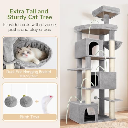 Globlazer 80in Extra Large Cat Tree Tower for Large Adult Cats, Heavy Duty Cat Condo Stand with Oversized Fan-Shaped Perch & 6 Sisal Scratching Posts, S80, Light Grey - color: Light Grey