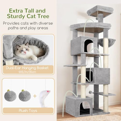 Globlazer 80in Extra Large Cat Tree Tower for Large Adult Cats, Heavy Duty Cat Condo Stand with Oversized Fan-Shaped Perch & 6 Sisal Scratching Posts, S80, Light Grey - color: Light Grey