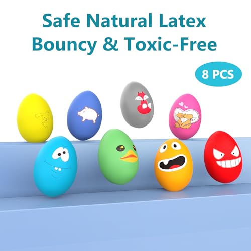 SCHITEC Squeaky Dog Toys, [8 Pack] Latex Squeaker Bouncy Egg for Small Medium Pets Puppies, 2.5” Soft Animal Rubber Interactive Fetch Ball Set