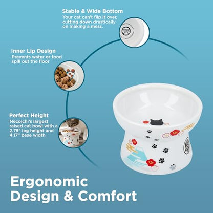 Necoichi Raised Cat Food Bowl – Ceramic Elevated Cat Bowl for Whisker & Neck Fatigue, Dishwasher Microwave Safe – Non-Slip & Anti Vomiting Ergonomic Design (Fuji, Regular, 1-Cup Capacity) - color: Fuji, size: Small Flat (1 Cup)