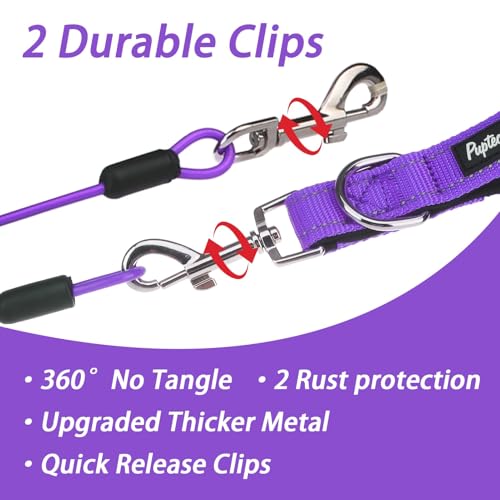 PUPTECK Chew Proof Dog Leash with Detachable Short Leashes Padded Handle Reflective, Heavy Duty Steel Cable Lead for Small Medium Large Dogs Training Walking, Purple 4.9ft - color: Purple
