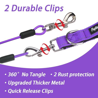 PUPTECK Chew Proof Dog Leash with Detachable Short Leashes Padded Handle Reflective, Heavy Duty Steel Cable Lead for Small Medium Large Dogs Training Walking, Purple 4.9ft - color: Purple