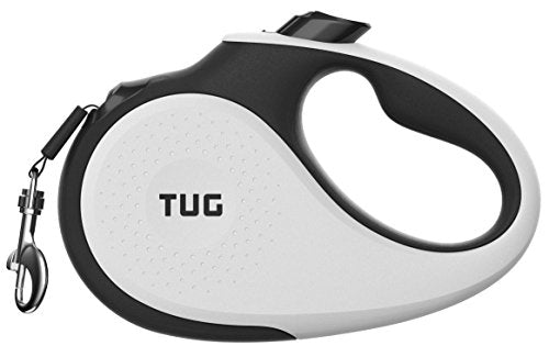 TUG 360° Tangle-Free Retractable Dog Leash | 16 ft Strong Nylon Tape | One-Handed Brake, Pause, Lock (Medium, White) - color: White, size: Medium