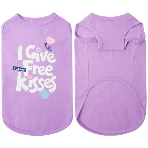 Kuoser Dog Shirt, Printed Dogs T-Shirt Soft Breathable Dog Shirts, Cute Doggy Sweatshirt for Small Medium Large Girls Boys, Pet Funny Clothes Tank Top Sleeveless Dogs Vest, Purple L - color: Purple, size: Large (Chest: 21.65")