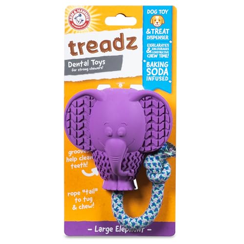 Arm and Hammer for Pets Super Treadz Large Elephant Dental Chew Toy for Dogs - Reduces Plaque and Tartar Without Brushing, Baking Soda Infused, Dishwasher Safe, Dogs Up to 35 Lbs - size: Large (Pack of 1), style: Elephant