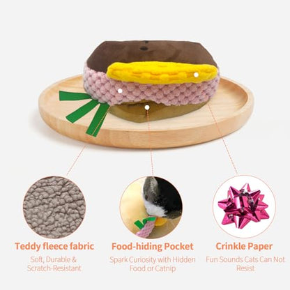 Cat Toys - Hot Dog, Fun Kick and Toss Catnip Toy with Crinkle Sound, Includes Catnip & Silvervine Powder (5g+5g) + 5 Reusable Pouches, Gift for Indoor Cats - size: Long