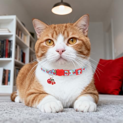 Breakaway Cat Collars with Bell & Cute Pendants, 3 Pack Safety Buckle Kitten Collars, Adjustable Pet Collar Ideal for Girl Boy Cats Puppy (Style A - New Fruit) - color: Style A - New Fruit