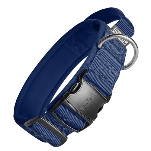 OneTigris Tough Dog Collars, Tactical Dog Collar with Handle, Milltary Adjustable Dog Collar with Heavy Duty Metal Buckle for Training (Medium,Blue) - color: Blue, size: Medium