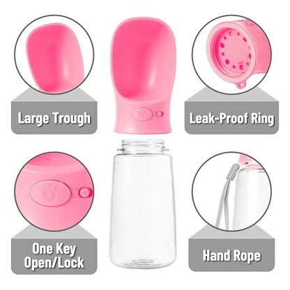 Mr. Pen- Portable Dog Water Bottle, 19 oz, Large, Leak Proof Puppy Water Dispenser with Drinking Feeder for Pets, Outdoor Walking, Hiking, Travel, Not Dishwasher Safe - color: Pink