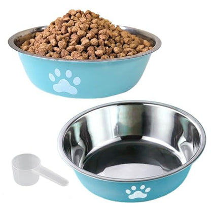 kathson 2 Pack Stainless Steel Dog Bowls,6" Spill Proof Metal Dog Food Bowls,Nonslip Rubber Bottom Pet Food and Water Bowl Set,Puppy Dishes Feeder for Medium Small Dogs,Blue - color: Blue, size: 2.5cups