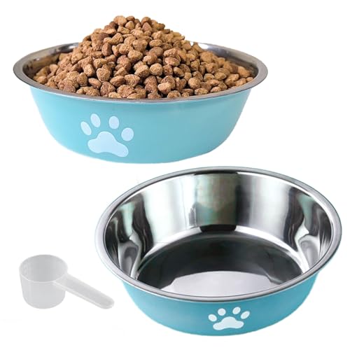 kathson 2 Pack Stainless Steel Dog Bowls,6" Spill Proof Metal Dog Food Bowls,Nonslip Rubber Bottom Pet Food and Water Bowl Set,Puppy Dishes Feeder for Medium Small Dogs,Blue - color: Blue, size: 2.5cups