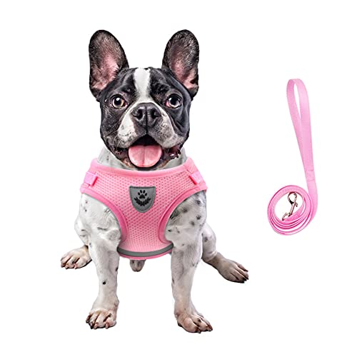 Dog Harness and Leash Set for Walking, Soft Mesh Adjustable Easy Control Lightweight Cat Vest Harnesses with Reflective Strips, Escape Proof Small Dogs Cats Vests (Pink, X-Large) - color: Pink, size: X-Large