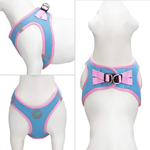 PHOEPET Step-in Dog Harness,Reflective Adjustable Dog Vest Harness, Soft Pet Walking Jacket with 2 Metal Leash Hooks for Dog and Cat(Baby Blue Base & Pink Straps,S) - color: Baby Blue Base & Pink Straps, size: S (Neck: 10-11”,Chest: 13-14.5”)