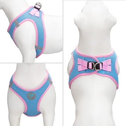 PHOEPET Step-in Dog Harness,Reflective Adjustable Dog Vest Harness, Soft Pet Walking Jacket with 2 Metal Leash Hooks for Dog and Cat(Baby Blue Base & Pink Straps,L) - color: Baby Blue Base & Pink Straps, size: L (Neck: 12-13.5”,Chest: 16-18”)