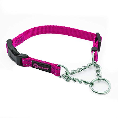 Max and Neo Stainless Steel Chain Martingale Collar - We Donate to a Dog Rescue for Every Collar Sold (X-Small, Pink) - color: PINK, size: X-Small