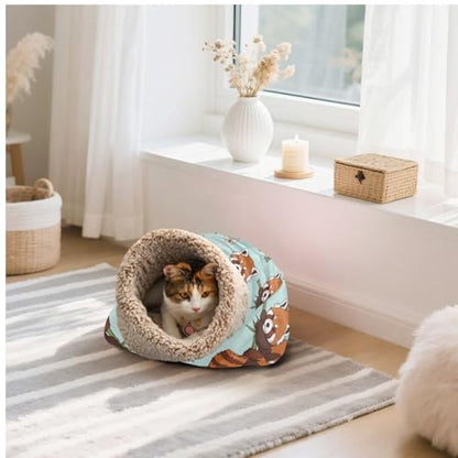 Cute Red Panda Animals Cat Bed Small Dog Bed Cat Beds Pet Sleeping Bag Comfortable Fuzzy Beds for Pets Indoor Winter
