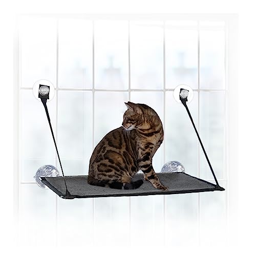 K&H Pet Products EZ Mount Cat Window Perch for Large Cats, Sturdy Kitty Sill Window Hammock Bed, Steel Frame, Sturdy Suction Cups, Washable Shelf Cover, Foldable - Fits 27"W X 23"H Glass Spaces - style: No Bolster
